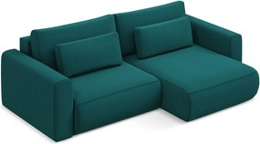 Divano angolare turchese allungabile/con contenitore (con penisola a destra/con chaise lounge) con rivestimento in velluto Kapua – Makamii