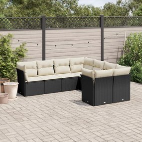 Set Divani da Giardino con Cuscini 8 pz Nero in Polyrattan