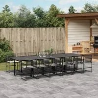 Set da Pranzo da Giardino 13pz con Cuscini Nero in Polyrattan 3295012