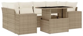 Set divani da giardino 7 pz con cuscini beige in polyrattan