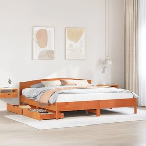 Letto Senza Materasso Marrone Cera 180x200 Cm İn Legno Di Pino /