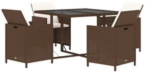 Set da pranzo per giardino 5 pz con cuscini polyrattan marrone