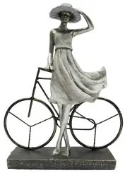 Statua Decorativa DKD Home Decor Donna Argentato Bicicletta Metallo Resina (27,5 x 9,5 x 34,5 cm)