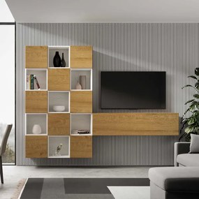 Parete attrezzata in legno sospesa moderna L.274 H.200 P.39,5 A101