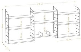 Libreria Sospesa Scaffali A Muro Stile Industriale Nero E Legno 216x85x20 Laba