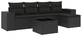 Set divano da giardino 6 pz con cuscini nero in polyrattan