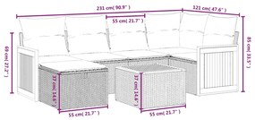 Set divani da giardino 7 pz con cuscini grigio in polyrattan