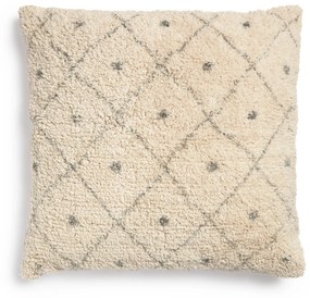 Kave Home - Fodera per cuscino Zita 100% cotone con pelo beige a rombi e pois blu 50 x 50 cm
