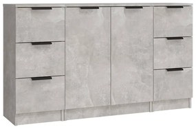 Credenze 3 pz grigio cemento in legno multistrato