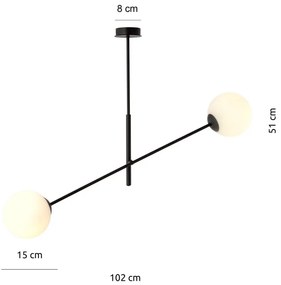 Lampadario da Soffitto in Acciaio e Vetro LINEAR 2 Nero 2xE14 Colore delle Sfere Bianco