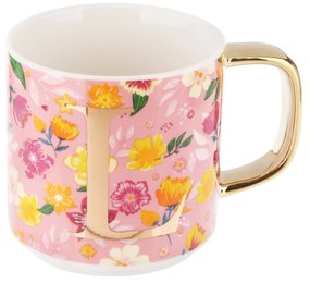 Mug fiori con lettera L in New Bone China, 350 ml