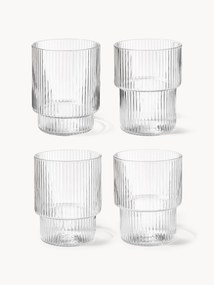 Set di 4 bicchieri in vetro soffiato con scanalatura in rilievo Ripple, 200 ml