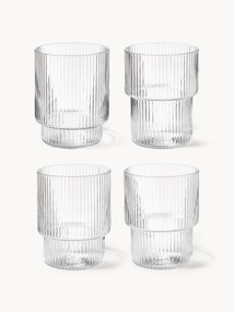 Set di 4 bicchieri in vetro soffiato con texture millerighe Ripple 200 ml