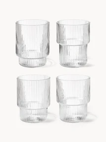 Set di 4 bicchieri in vetro soffiato con texture millerighe Ripple 200 ml