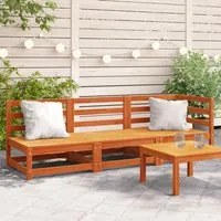 Divano da Giardino a 3 Posti Marrone Cera Legno Massello Pino 837953