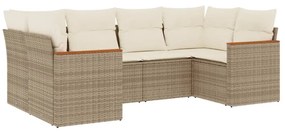 Set divano da giardino 6 pz con cuscini beige in polyrattan