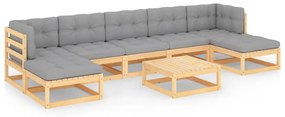 Set divani da giardino 8 pz con cuscini legno massello di pino