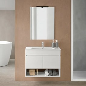 Mobile bagno sospeso 80 cm in legno bianco con lavabo e specchio Oasi