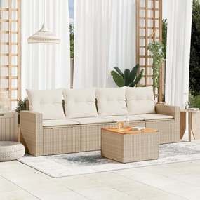 Set divano da giardino 5 pz con cuscini beige in polyrattan