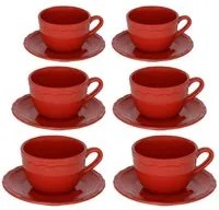 Set 6 Tazze da The con Piattino 9,5xh7 cm in Gres Porcellanato Juliet Rosso