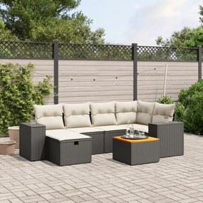 Set divani da giardino con cuscini 7pz nero polyrattan