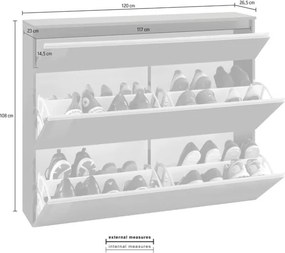 Scarpiera Da Ingresso 3 Ante 120x26x108 Antracite Laccato 24 Paia Magic Made in Italy