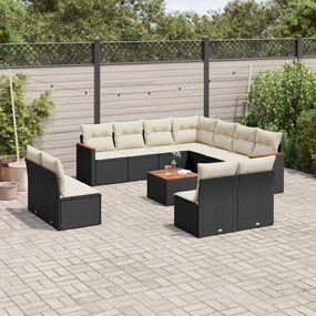 Set divani da giardino 12 pz con cuscini nero in polyrattan