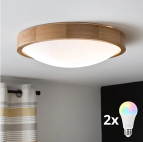 Brilagi-LED RGBW Plafoniera dimmerabile CARVALHO SLIM 2xE27/9W/230V Wi-Fi rovere Ø 37 cm