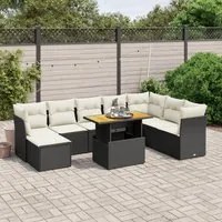 Set Divani da Giardino 9 pz con Cuscini Nero in Polyrattan 3275513