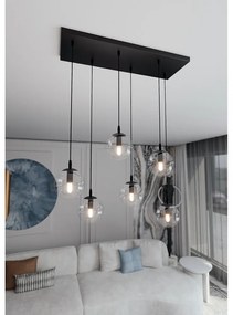 Lampadario a Sospensione in Acciaio e Vetro COSMO 6 Nero 6xE14 Colore delle Sfere Trasparente