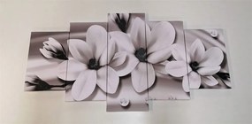 Quadri 5 pezzi – Magnolia di lusso con perle in bianco e nero