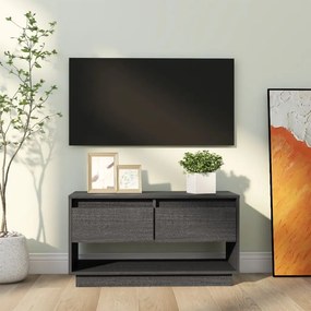 Mobile porta tv grigio 74x34x40 cm in legno massello di pino