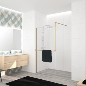 Box doccia walk-in Elidesign, vetro 8 mm, L max 140 cm x H 200 cm, profilo dorato