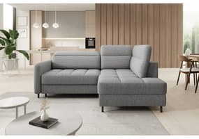 Divano angolare grigio allungabile/con contenitore (con penisola a destra/a L) e rivestimento in velluto Barea – ELTAP