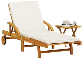 Lettino Prendisole Con Cuscino E Tavolino Legno Massello Acacia /