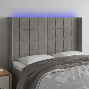 Testiera A Led Grigio Chiaro 147x16x118/128 Cm İn Velluto /