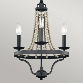 Lampadario Classico Nori Acciaio Zinco Scuro Anticato Legno Grigio 3 Luci E14