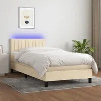 Letto a Molle con Materasso e LED Crema 100x200cm in Tessuto 3133298