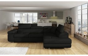 Divano angolare nero allungabile/con contenitore (con penisola a destra/a L) Anton – ELTAP