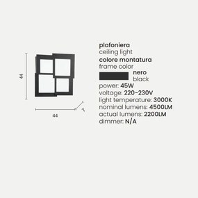 Plafoniera Led in metallo Nero e diffusore in acrilico PASSPARTOU 44x44 cm