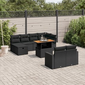 Set divani da giardino 11 pz con cuscini in polyrattan nero