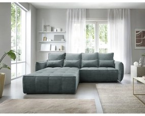Divano angolare verde allungabile/con contenitore (con penisola a sinistra/con chaise lounge) e rivestimento in velluto Campo – ELTAP