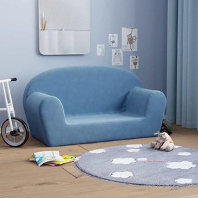 Divano Per Bambini A 2 Posti Blu İn Morbido Peluche /