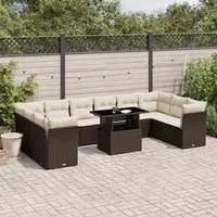 Set Divani da Giardino 11 pz con Cuscini Polyrattan Marrone 3266863