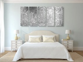 Quadri 5 pezzi – Mandala indiana con sfondo galattico in bianco e nero