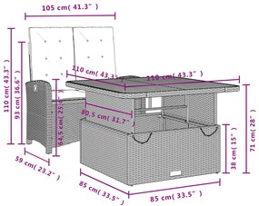 Set da Pranzo da Giardino 2 pz con Cuscini Nero in Polyrattan