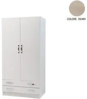 Armadio 2 ante e 2 cassetti cassa Bianco frontale olmo Cm 91x52xH 210