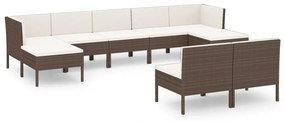 Set divani da giardino 9 pz con cuscini in polyrattan marrone