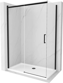 Mexen Omega cabina doccia scorrevole 140 x 80 cm, trasparente, nero + piatto Flat, bianco - 825-140-080-70-00-4010B