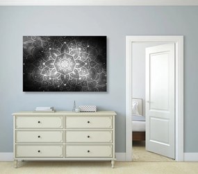 Stampa su tela – Mandala con sfondo galattico in bianco e nero